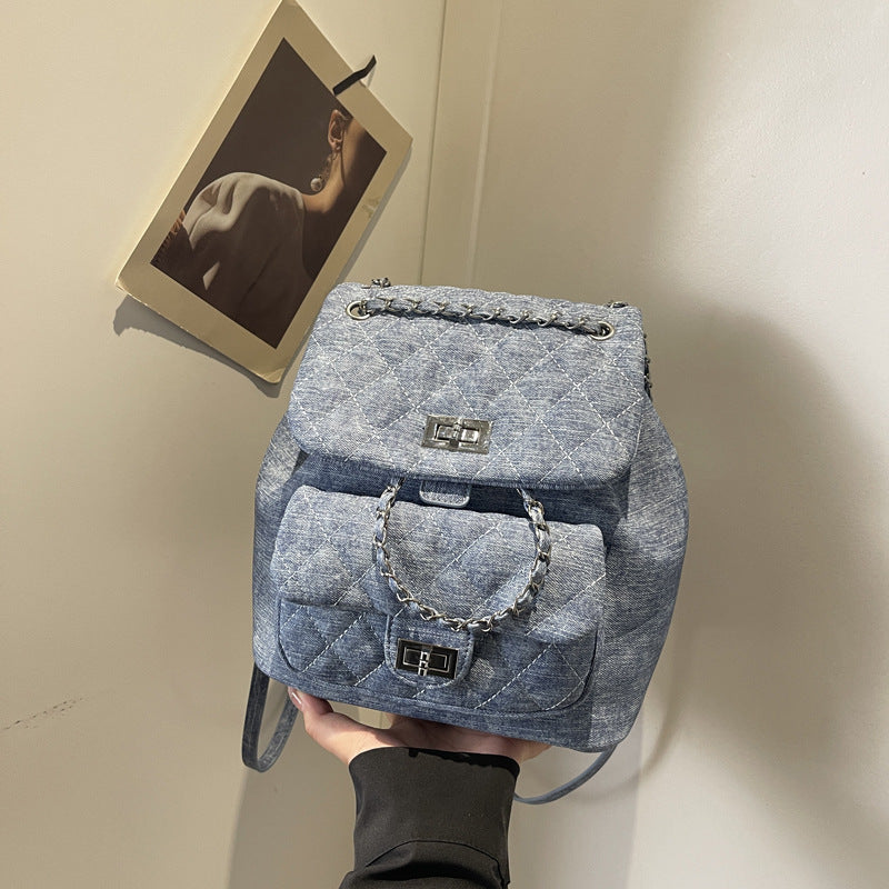 Denim Rhombus Small Chain Backpack