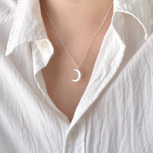 925 Sterling Silver Moon Necklace