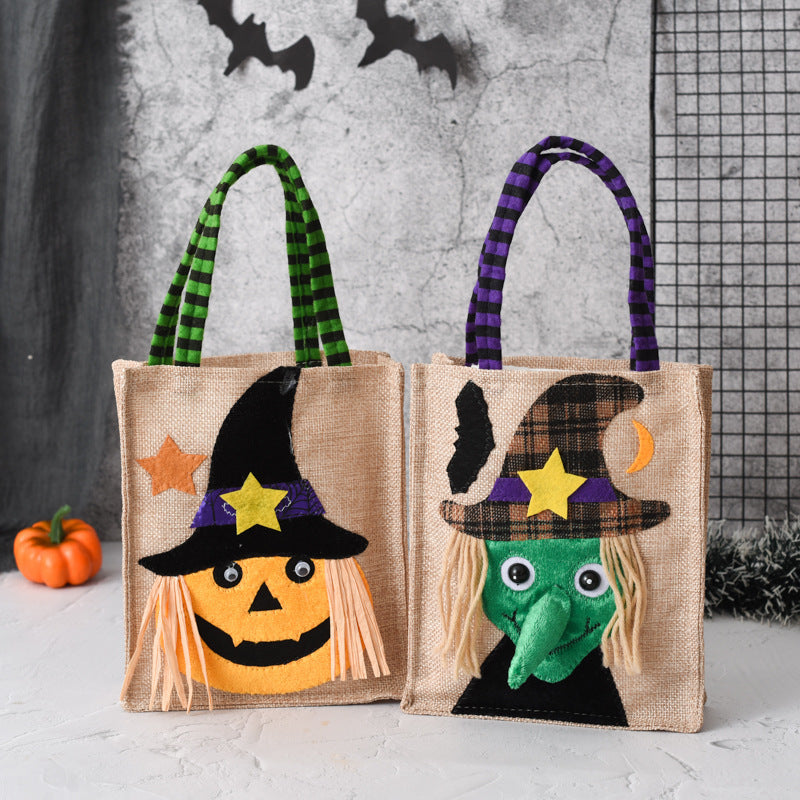 Halloween Candy Tote Bag For Kids Funny Creative Witch Skull Pumpkin Gift Handbag