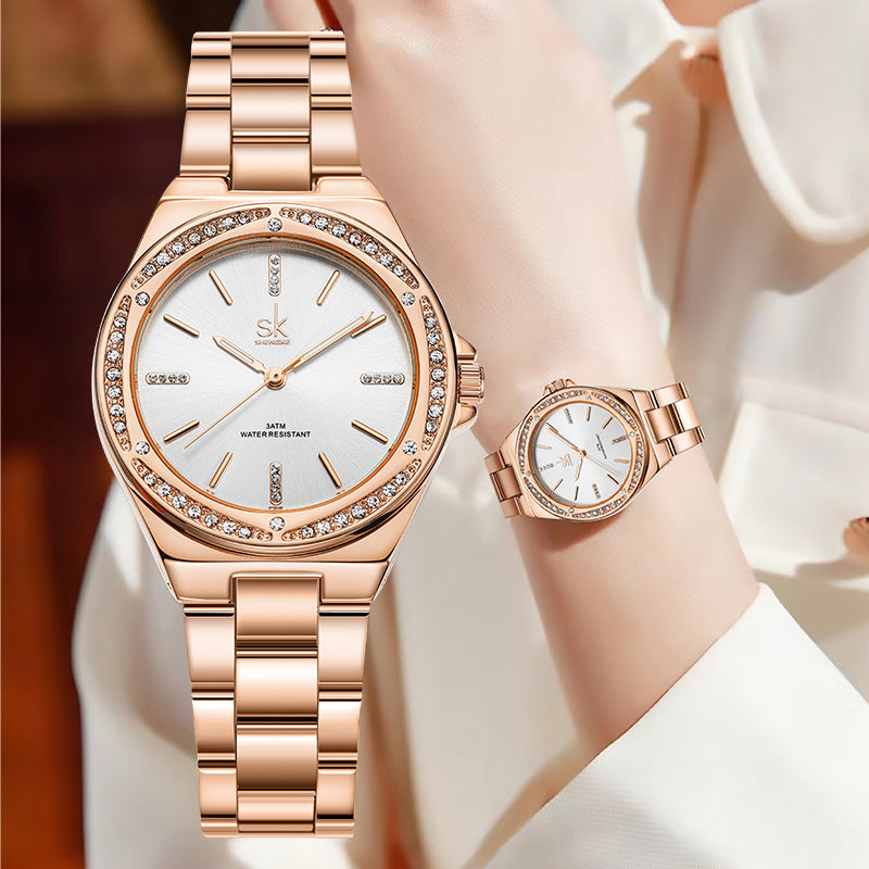 Women's Simple Zircon Quartz Watch