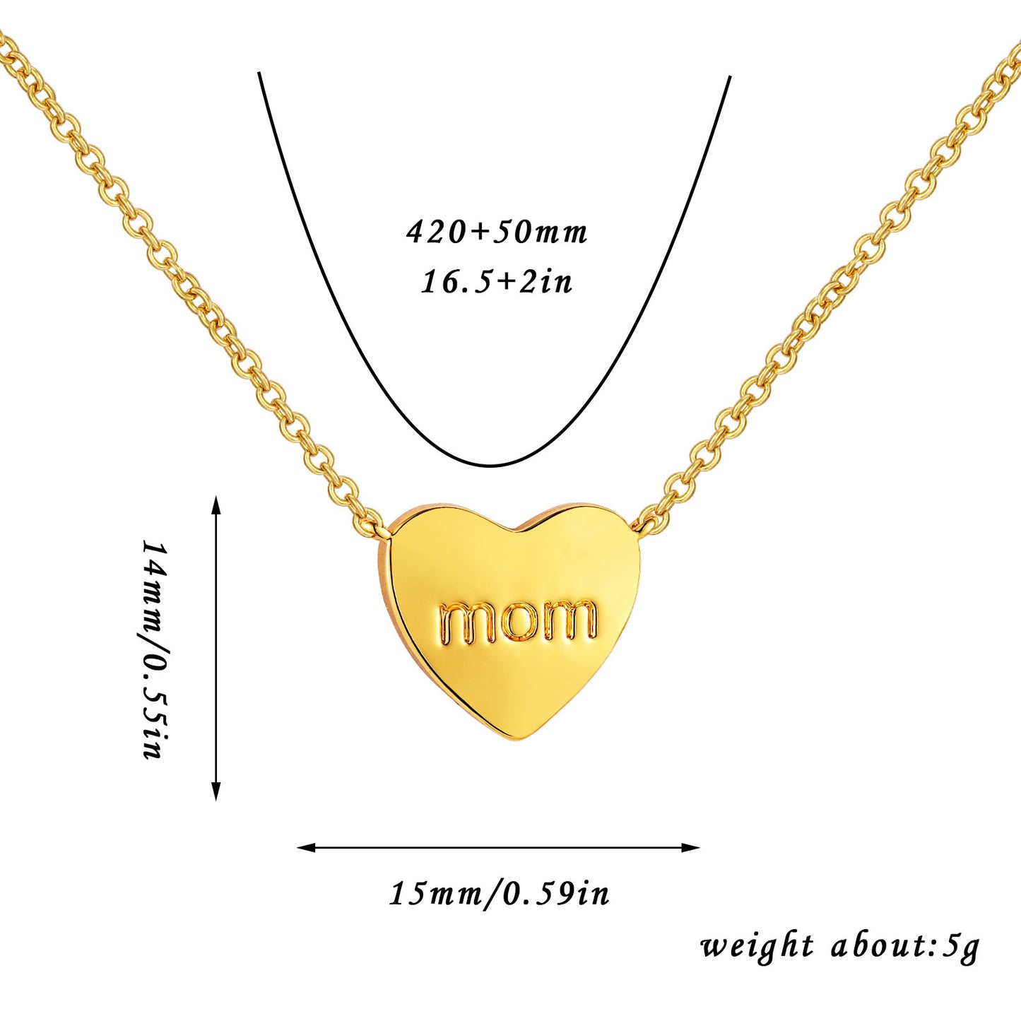 Loving Heart Zircon Mother's Day Corrosion Letter Mom Geometric Brass Double Open Peach Heart Necklace