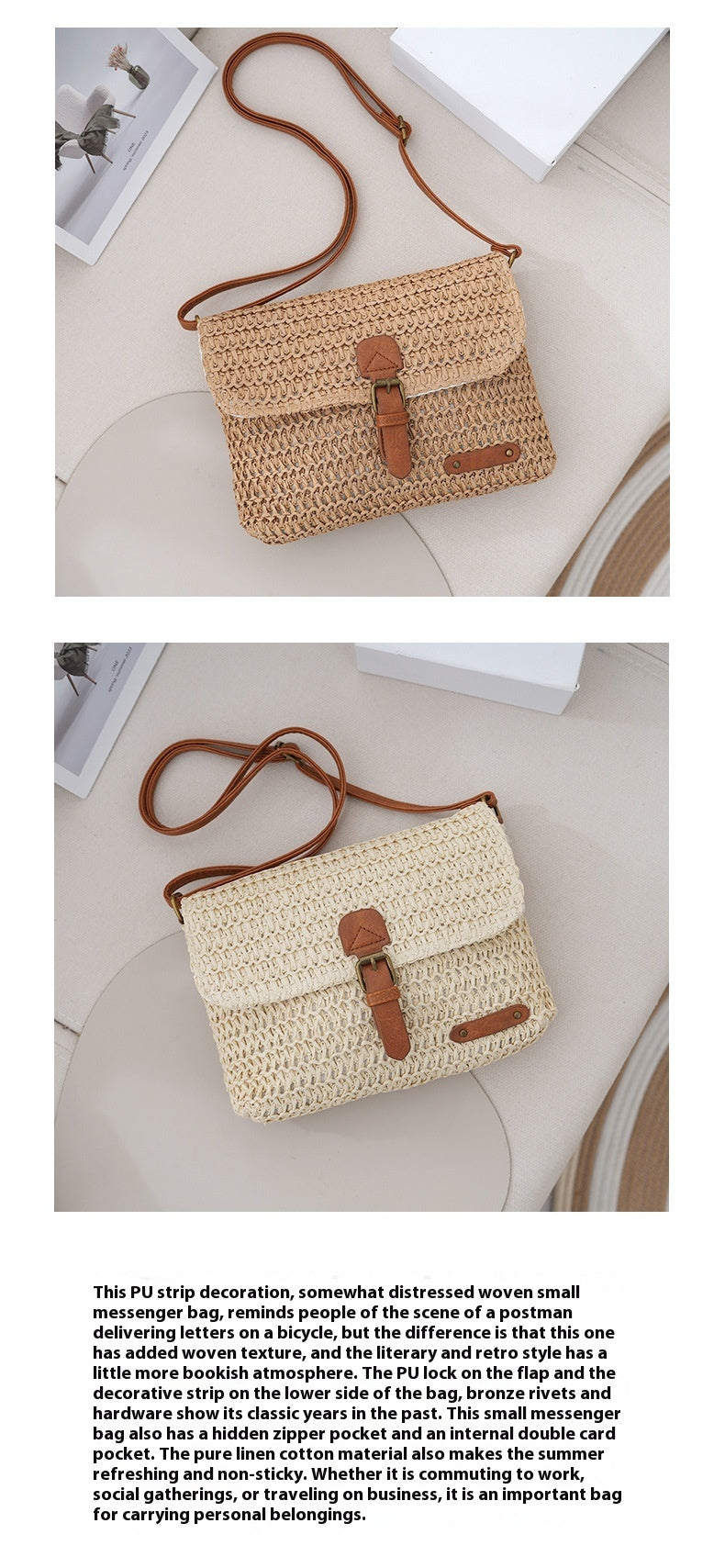 Women's Summer Beach Travel Crossbody Straw Bag