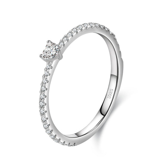 S925 Sterling Silver Diamond Heart-shaped Love Simple Wild Ring