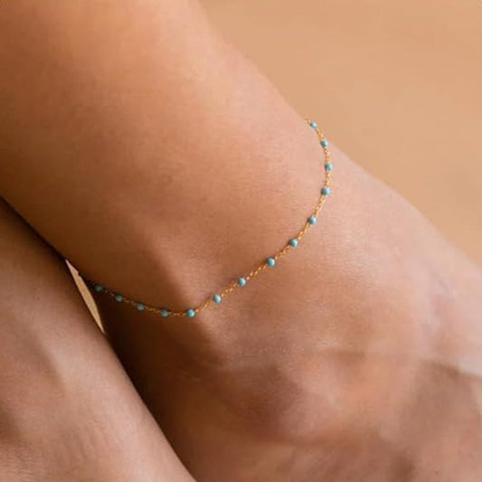 Oil Dripping Bead Herringbone Chain Anklet