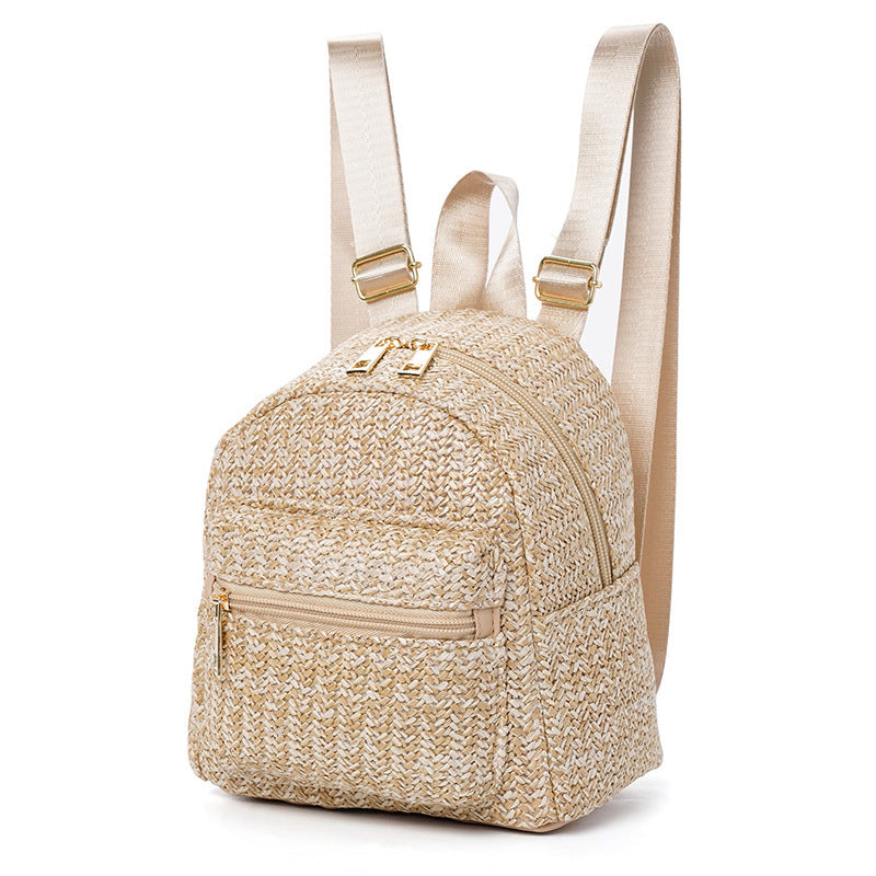 Ethnic Minorities Double Layer Zipper Casual Cool Straw Backpack