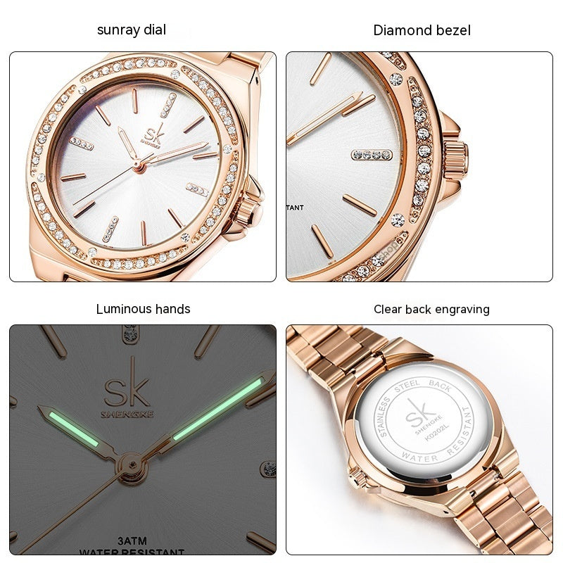 Women's Simple Zircon Quartz Watch