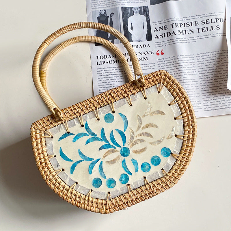 Handmade Cabas Shell Rattan Bag