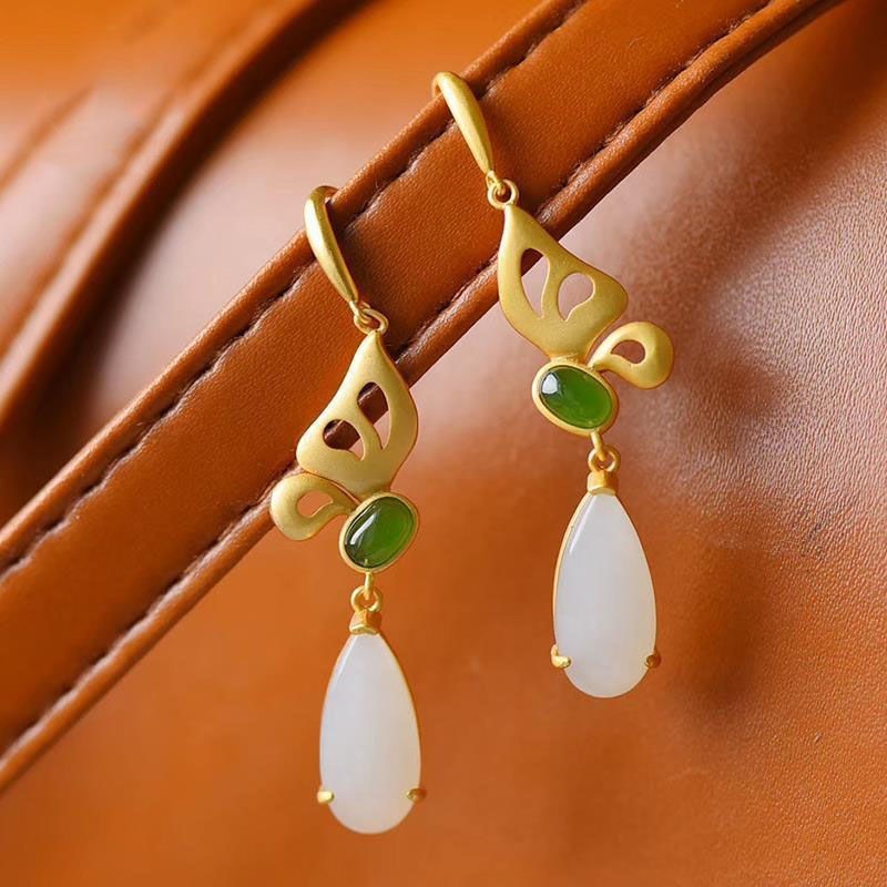 Natural Hetian Small Butterfly Earrings Fairy Style