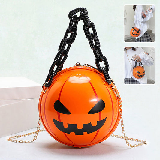 Halloween Cartoon Pumpkin Ball Handbags With Chain Personality Creative Funny Shoulder Bags