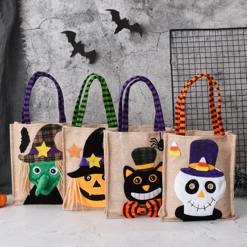 Halloween Candy Tote Bag For Kids Funny Creative Witch Skull Pumpkin Gift Handbag