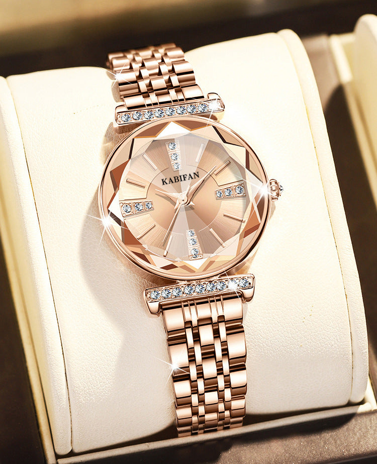 Women's Diamond Mirror Waterproof Steel Watch