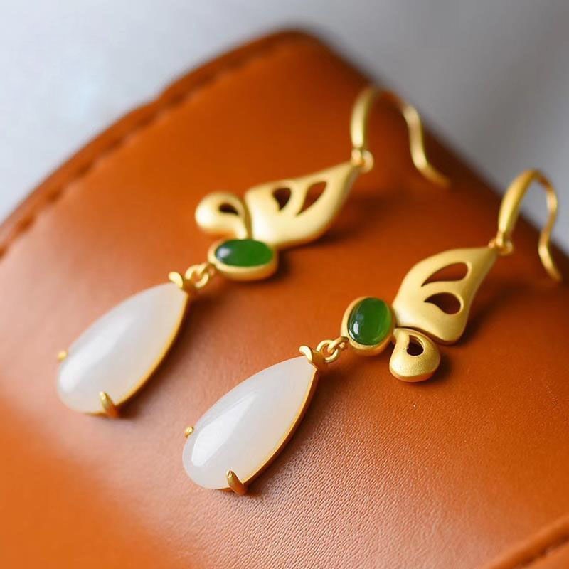 Natural Hetian Small Butterfly Earrings Fairy Style