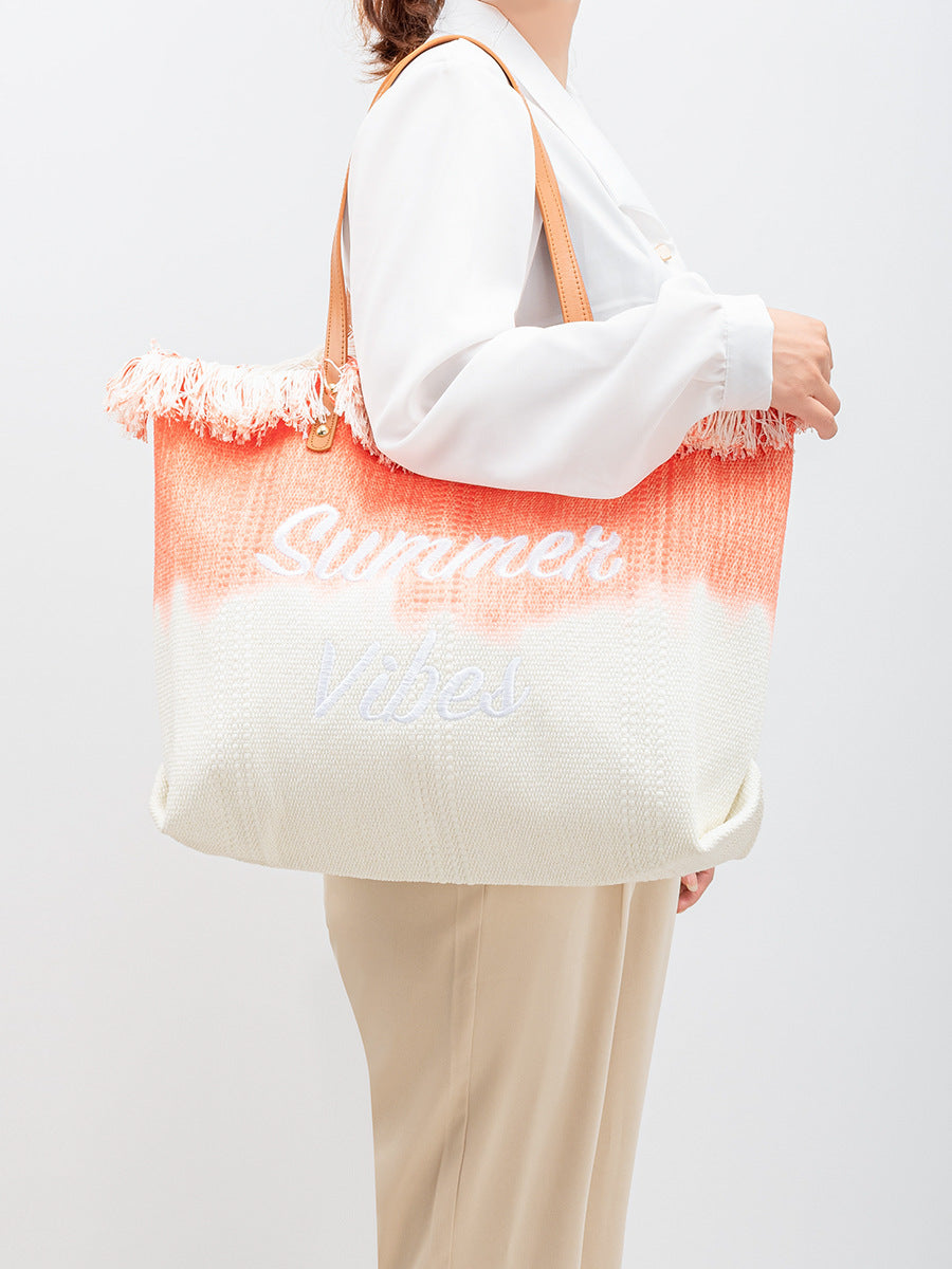 Embroidered Tote Tassel Canvas Bag