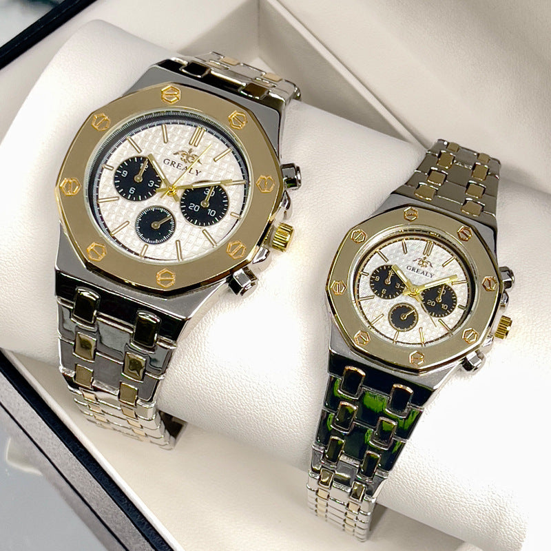 Men's And Women's Same Steel Belt Quartz With Calendar Waterproof Couple's Watch