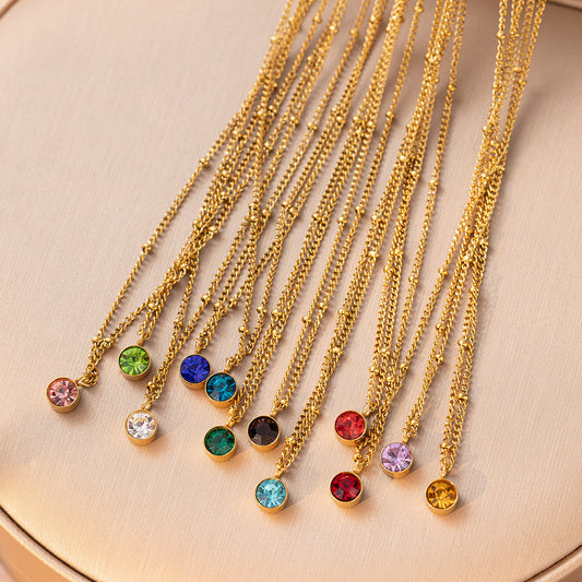 Birth Stones Titanium Steel Necklace