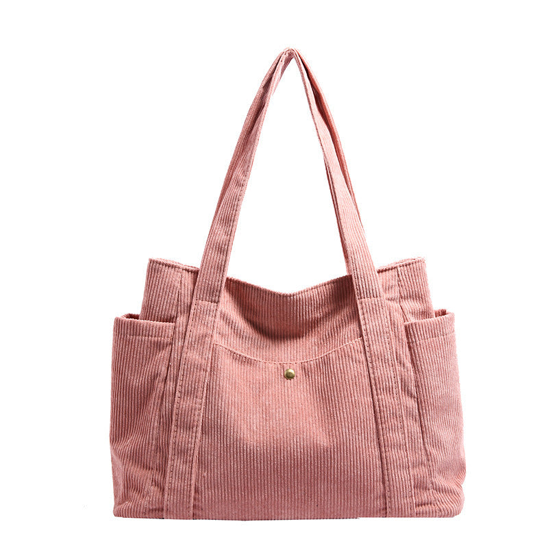 Corduroy Tote Bag College Students Class Commuter Shoulder Bag