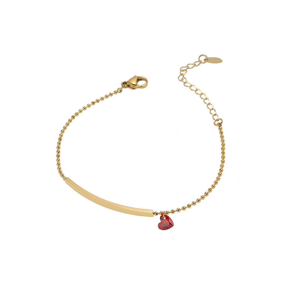 Red Heart Glossy Strip Simple Ball Bracelet