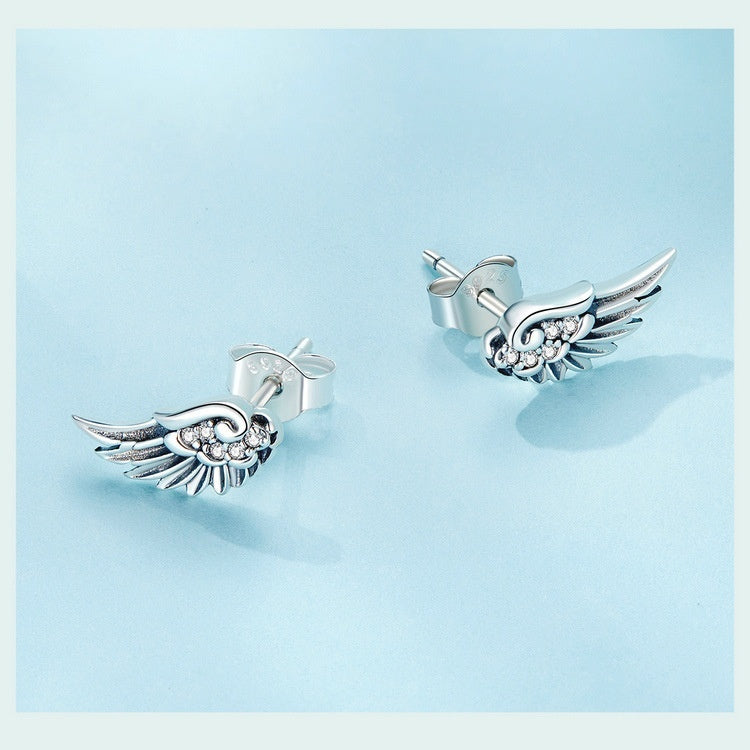 Silver Feather Studs Earrings