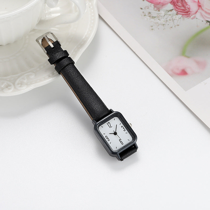 Simple Square Scale Digital Leather-belt Women's Watch