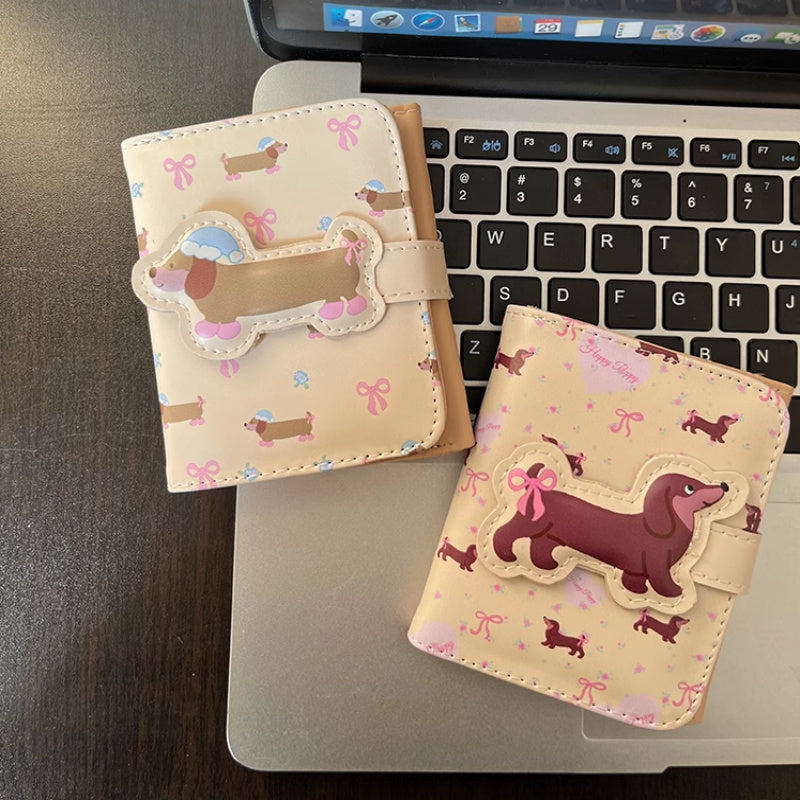 Multiple Card Slots Floral Dachshund Three-fold Wallet