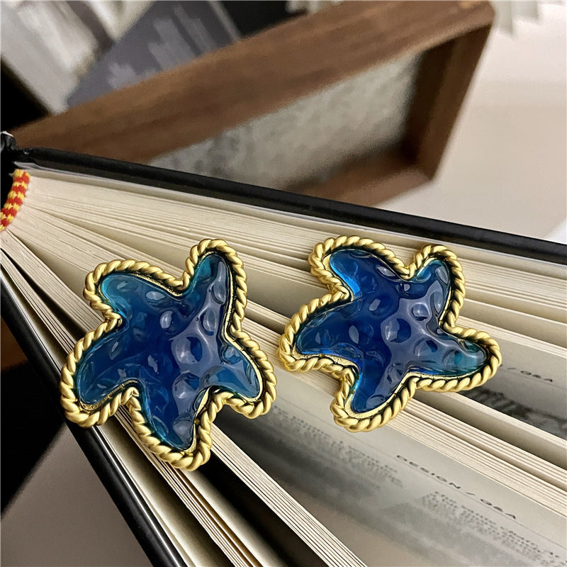 Retro Cool Ocean Style Handmade Colored Glaze Starfish Ear Clips