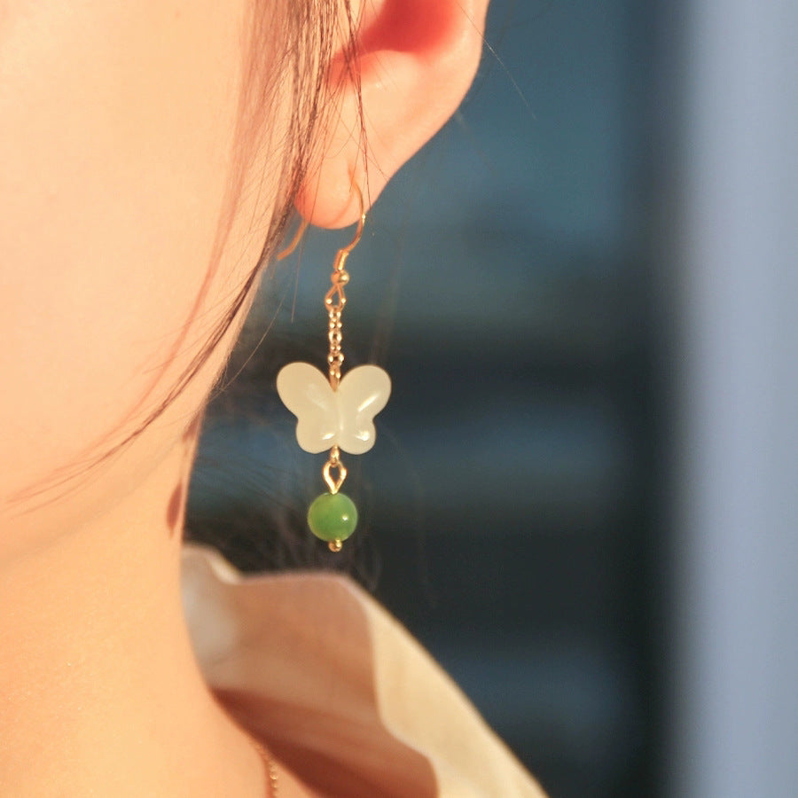 Women's Fashion Butterfly Hetian Jade Earrings