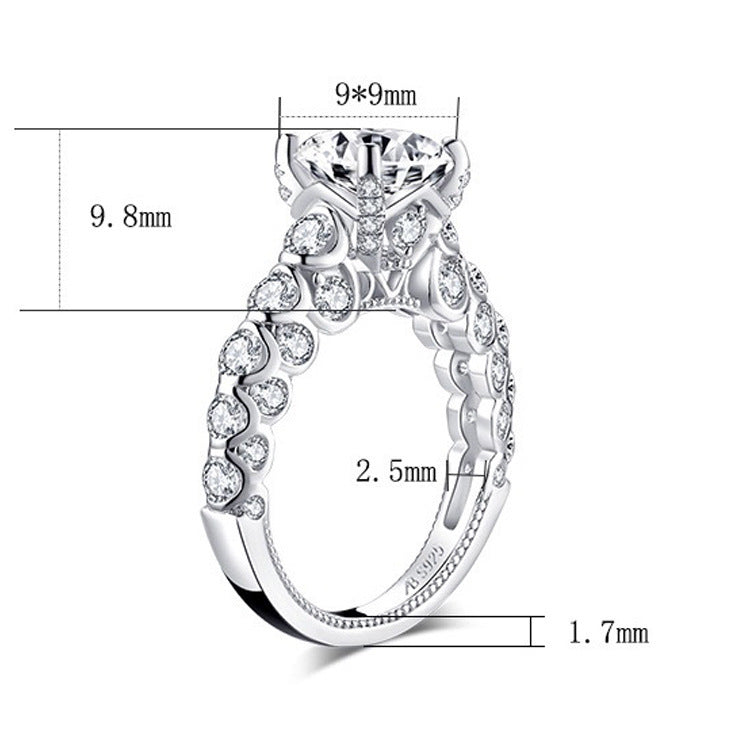 High-end Ornament 925 Pure Silver Luxury Inlaid High Carbon Diamond Ring