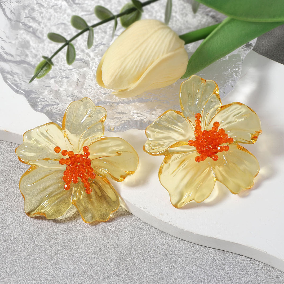 Exaggerated Fashion Acrylic Transparent Flower Stud Earrings