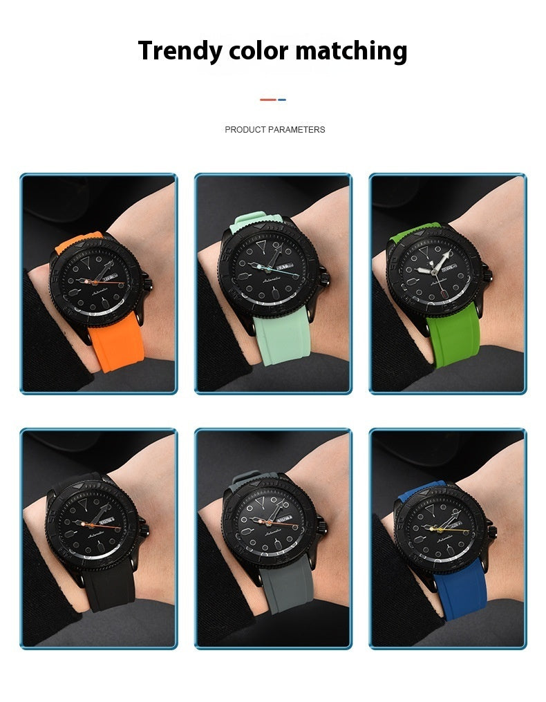 Men's Three-pin Multi-functional Silicone Band Quartz Watch