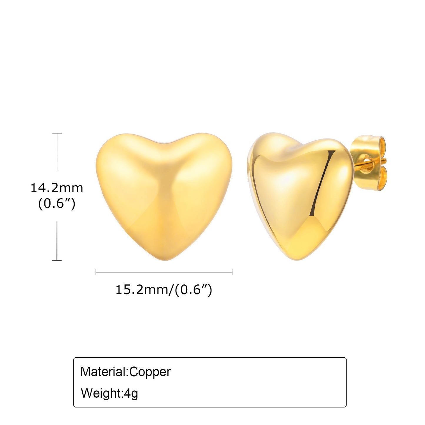 Stainless Steel Heart 18K Gold Stud Earrings