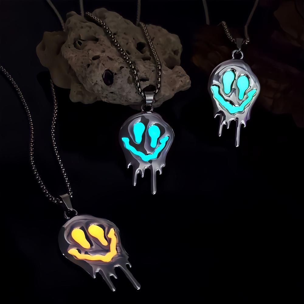 Zinc Alloy Noctilucent Halloween Ghost Glowing Grimace Pendant Necklace