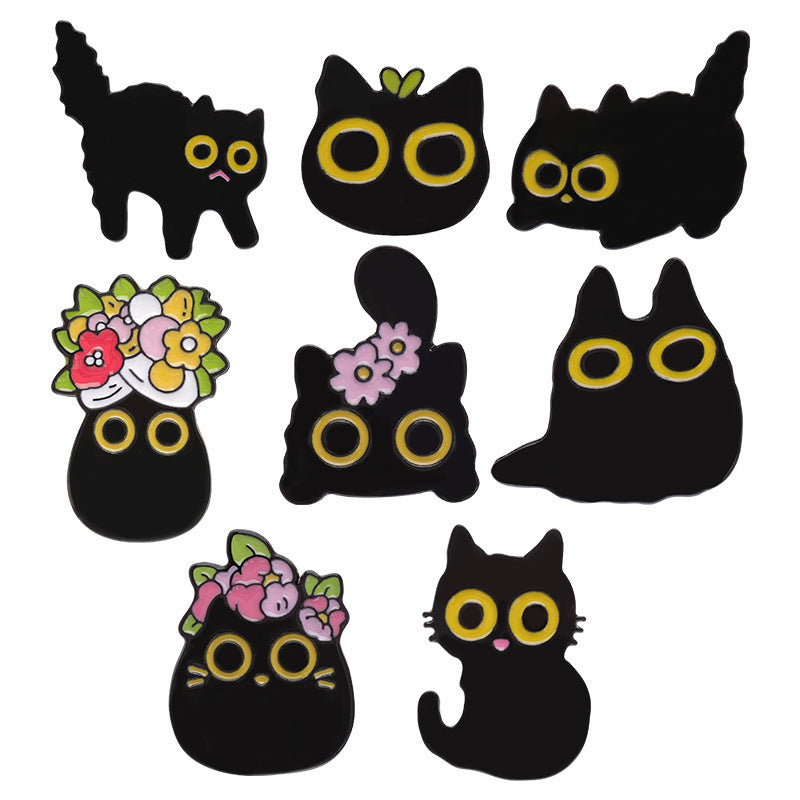 Cartoon Black Cat Brooch Pin