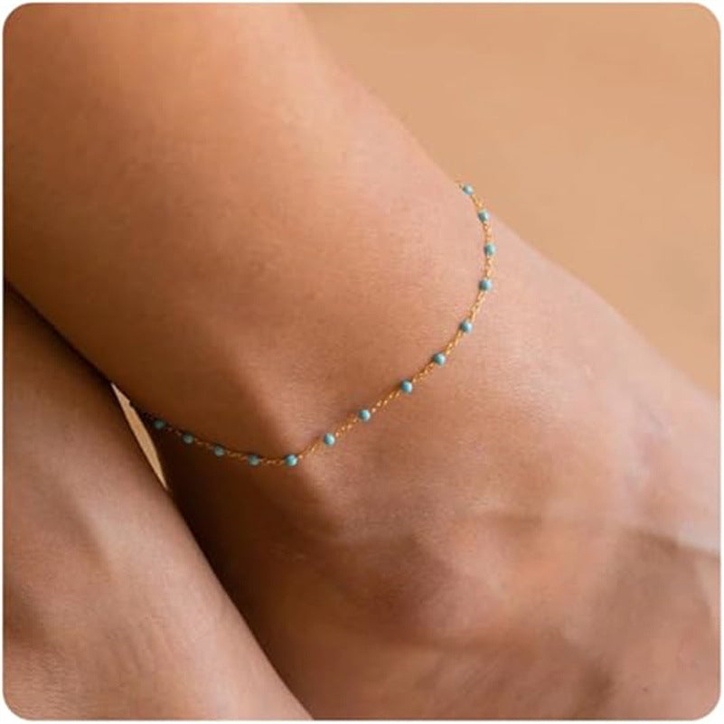 Oil Dripping Bead Herringbone Chain Anklet