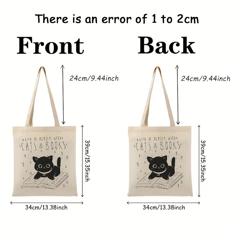 Durable One Shoulder Cat And Book Large Capacity Canvas Bag