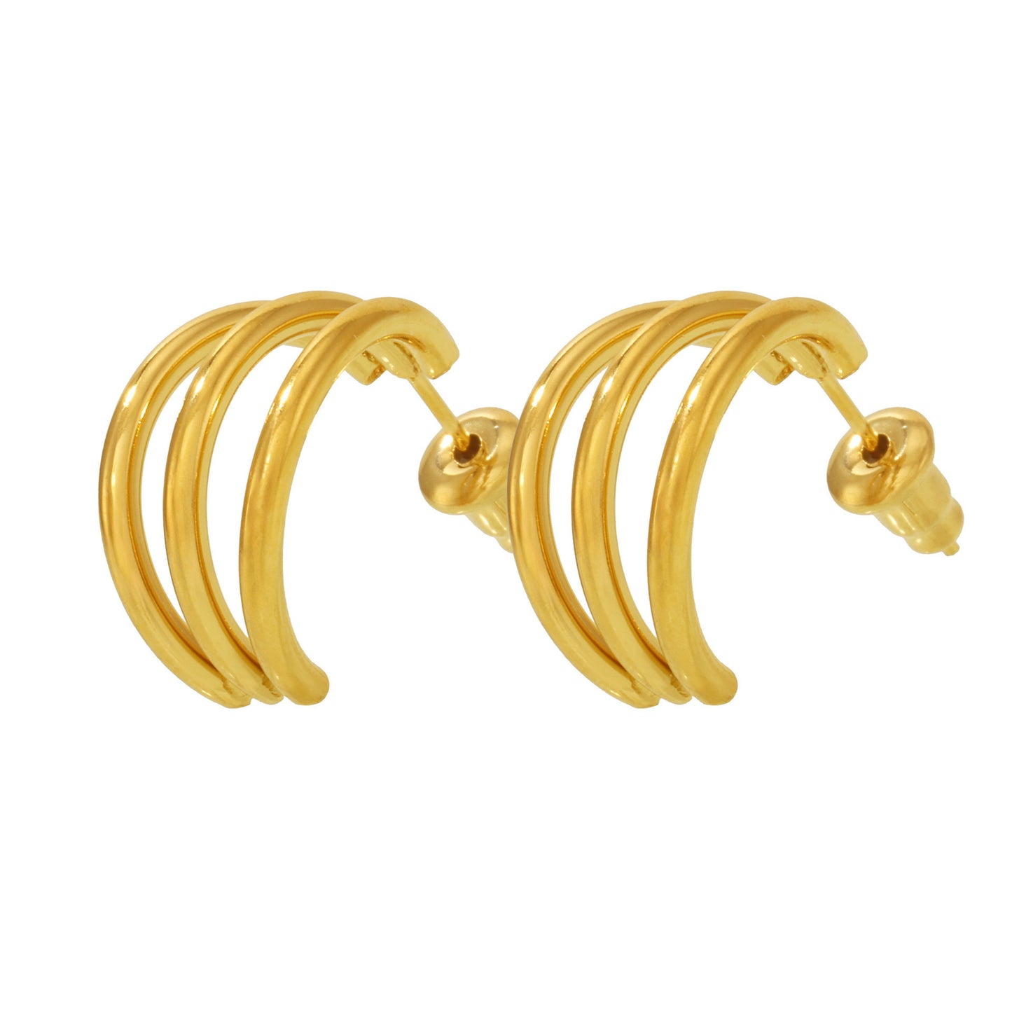 Stainless Steel Plated 18k Three-layer C- Shaped Ear Studs