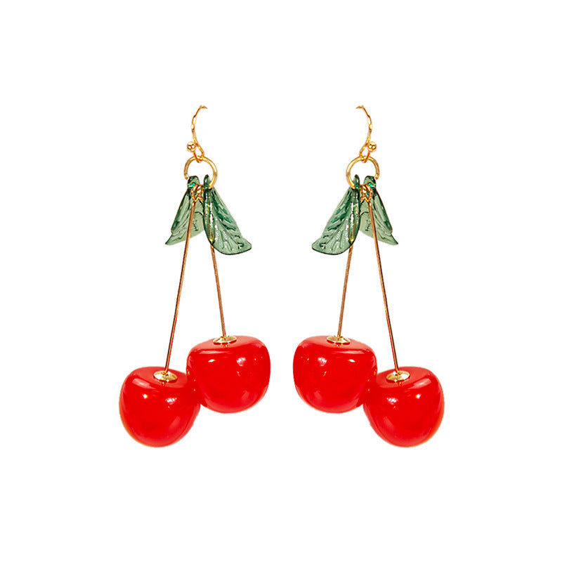 Delicate Green Leaf Cherry Resin Earrings