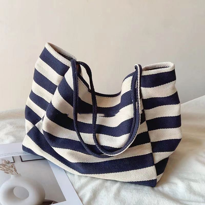 Ins Artistic Contrast Color Striped Canvas Bag