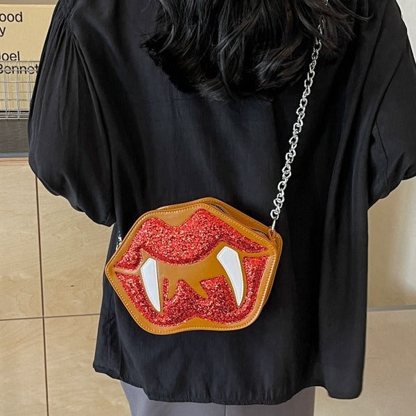 Personality Sequin Chain Big Lips Style Crossbody Bag