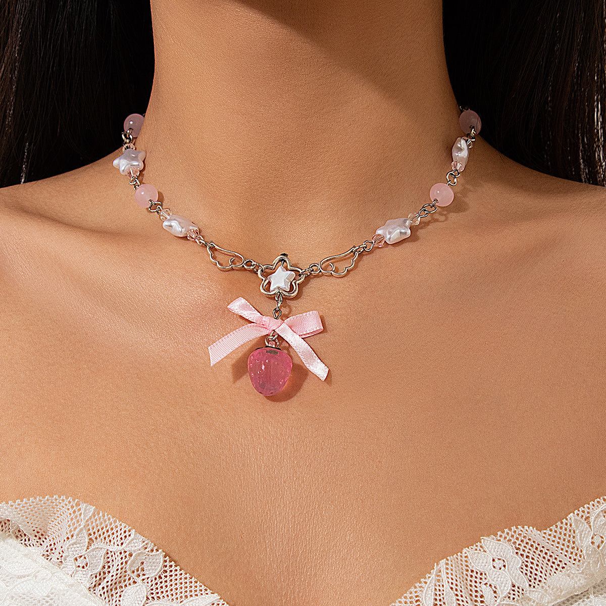 Acrylic Strawberry Pearl Necklace