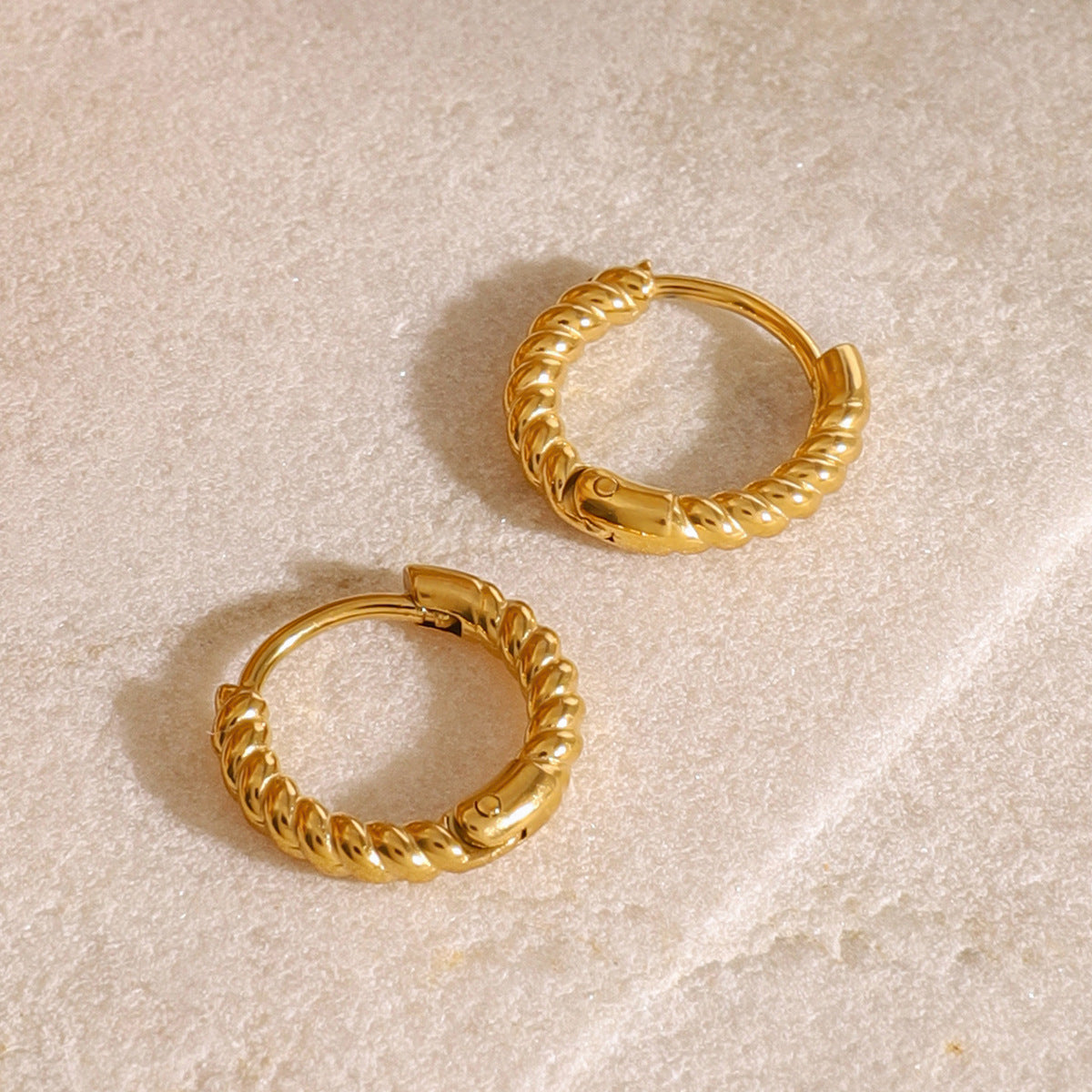 Stainless Steel 18K Gold Twist Weave Geometric Hollow Earrings