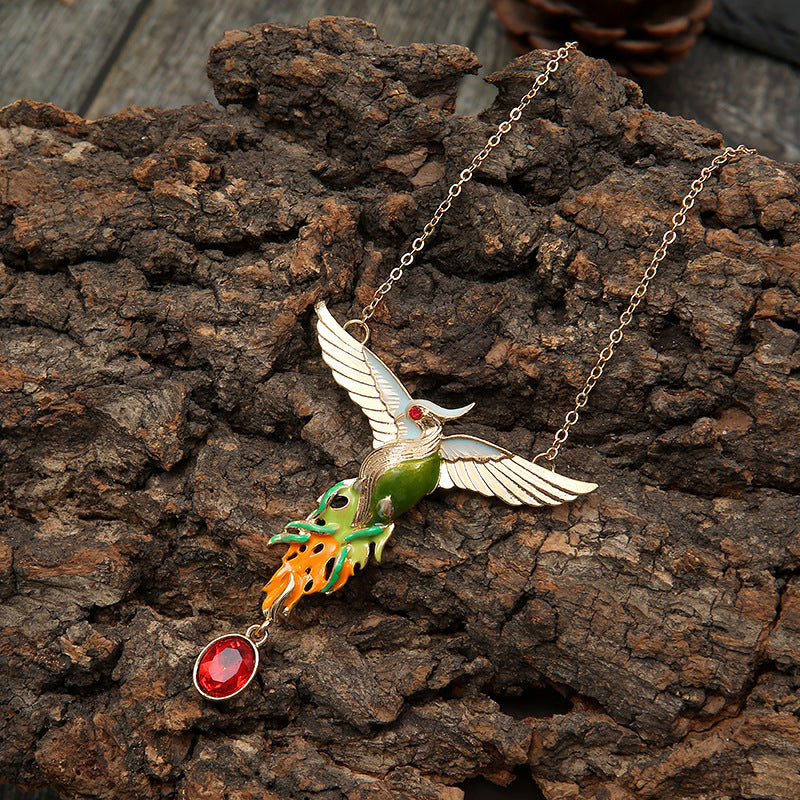 Personality Retro Hundred Birds Facing The Phoenix Shiny Diamond Pendant Necklace