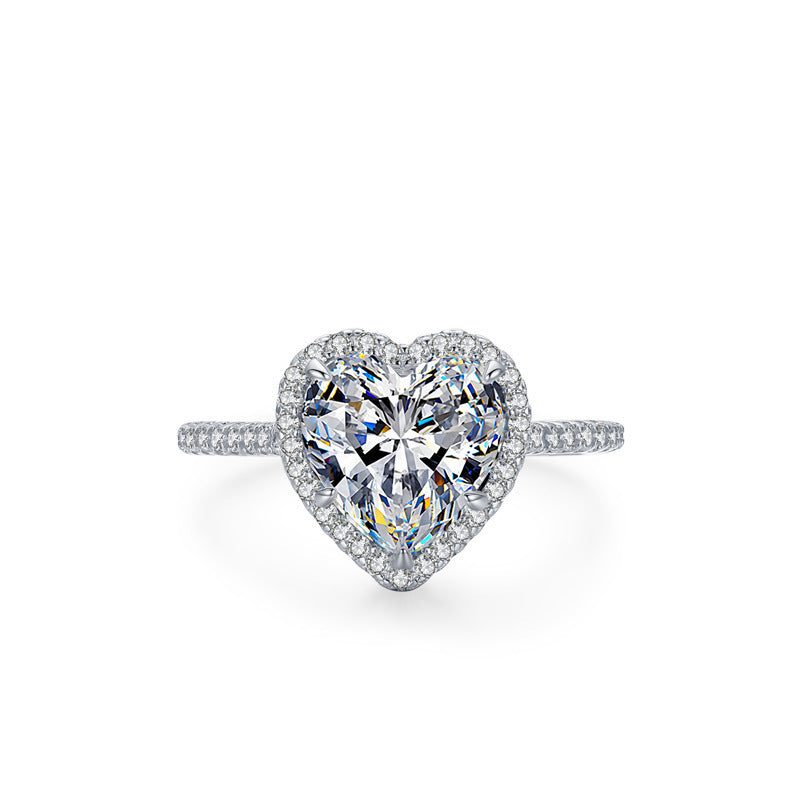 Heart-shaped Simulation Diamond Ring S925 Sterling Silver Ring