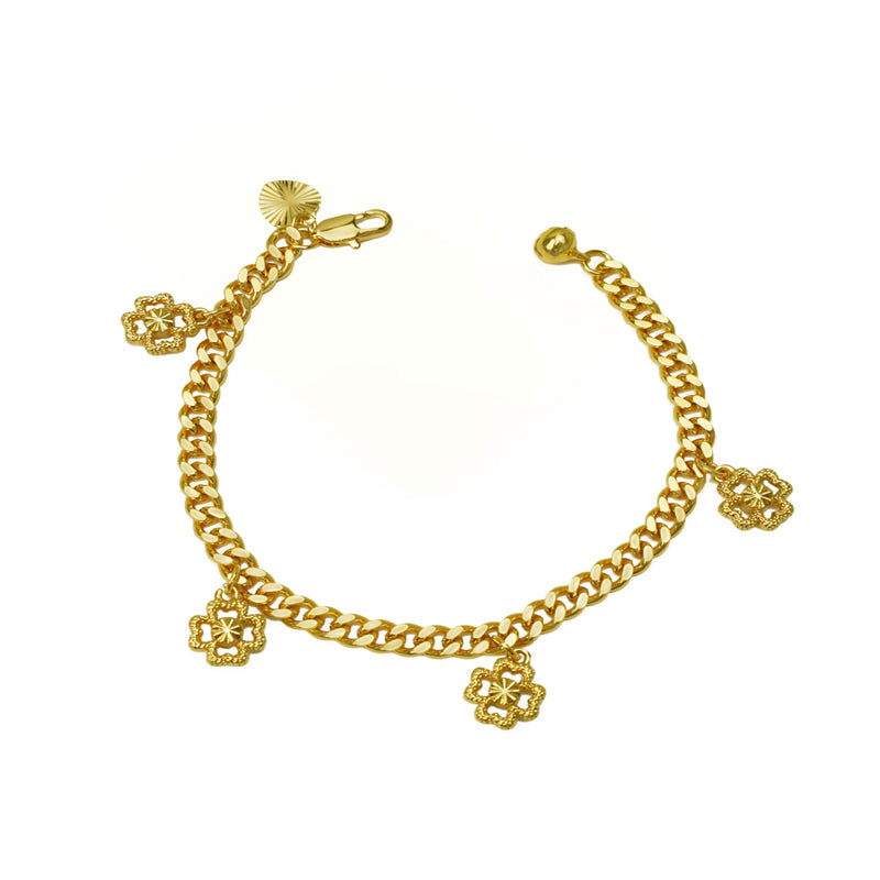 24K Gold Filled Bracelet For Women, FourLeaf Clover Round