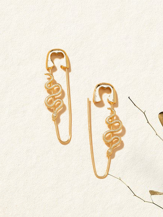 Snake Safety Pin Design Earrings