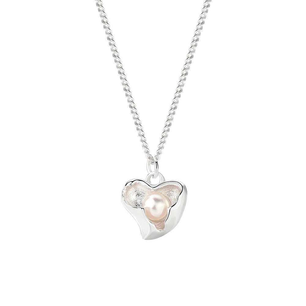 Women's Sterling Silver Irregular Heart Pearl Necklace