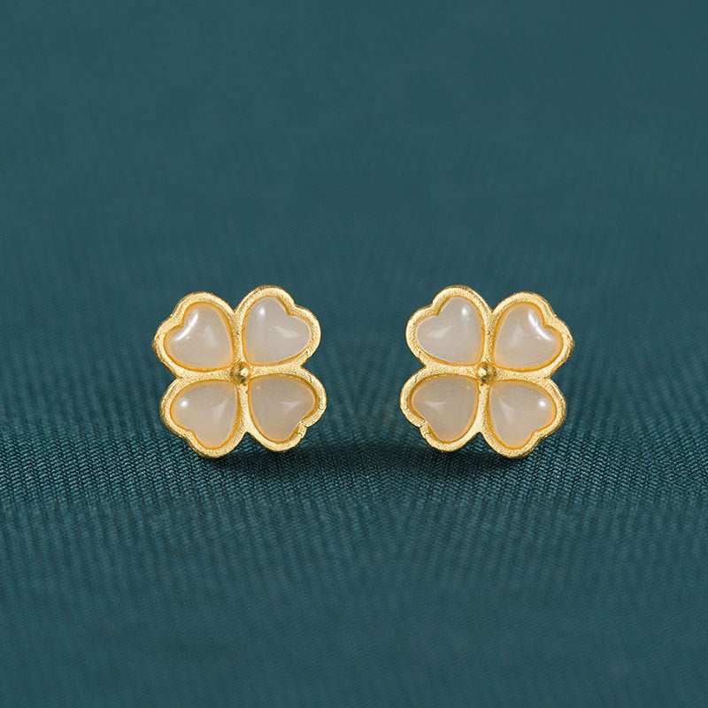 Retro Love Clover Sterling Silver Needle Stud Earrings