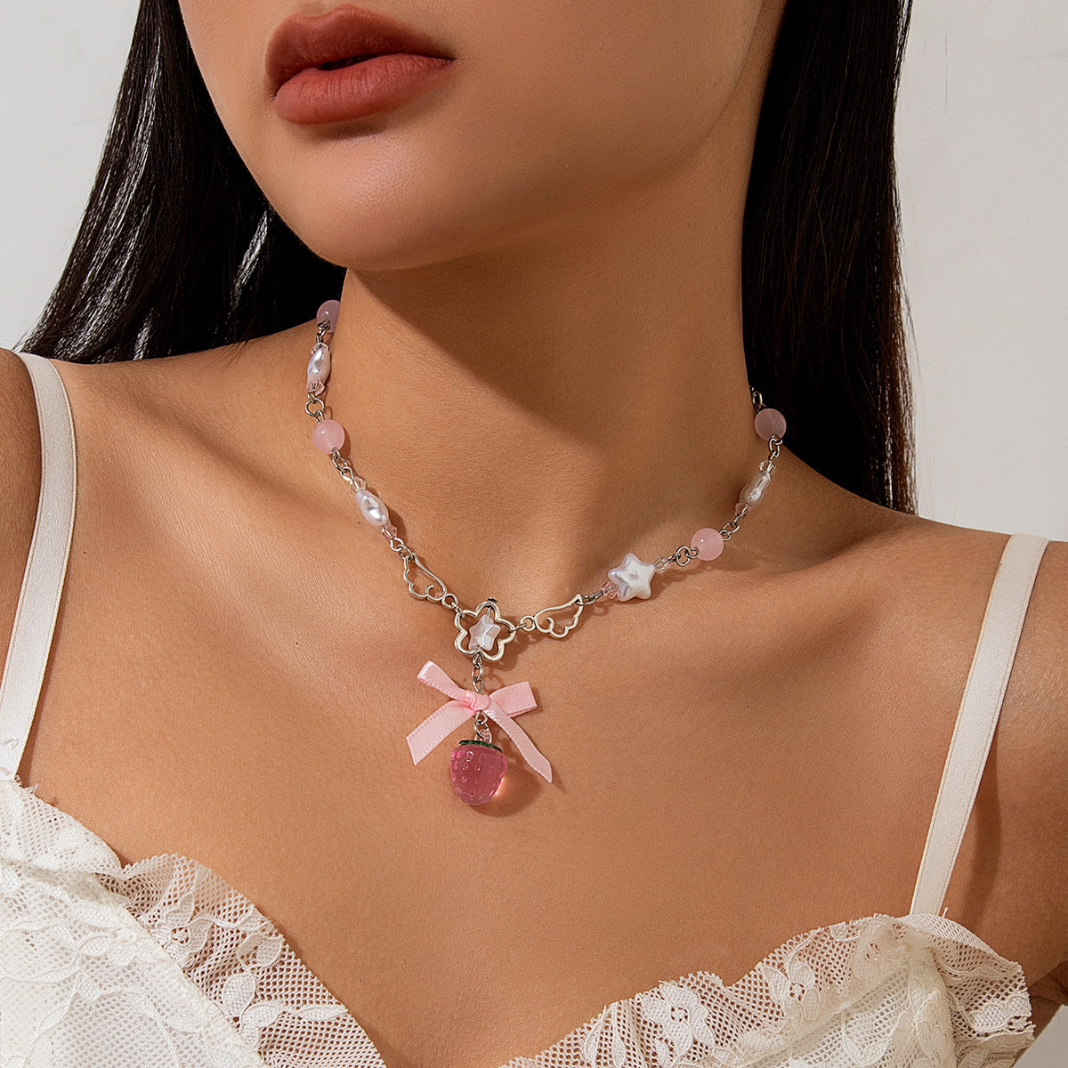 Acrylic Strawberry Pearl Necklace