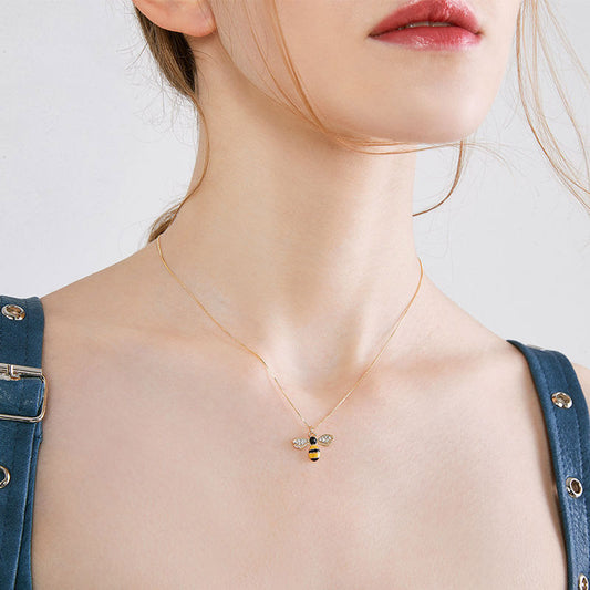 Bee Zircon Drip Glazed Pendant Necklace