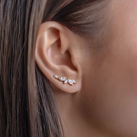 Micro Inlaid Zircon Olive Branch Leaves Ear Studs