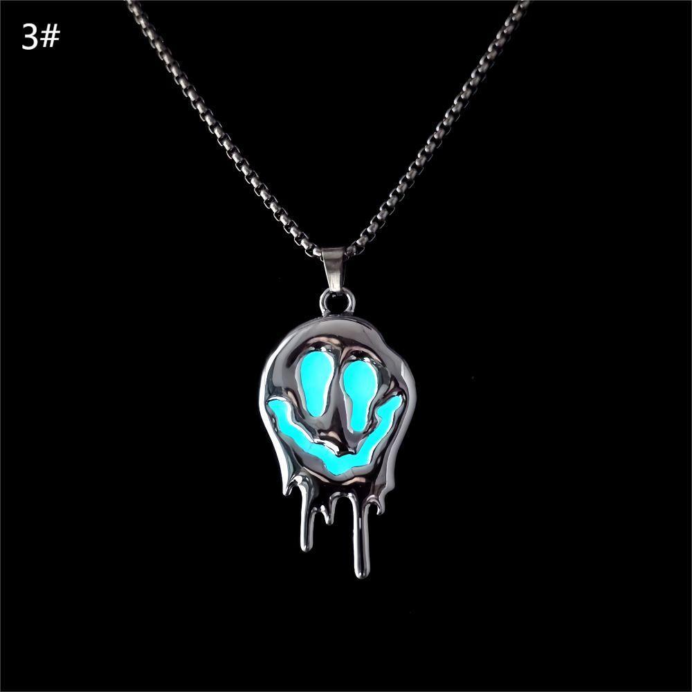 Zinc Alloy Noctilucent Halloween Ghost Glowing Grimace Pendant Necklace